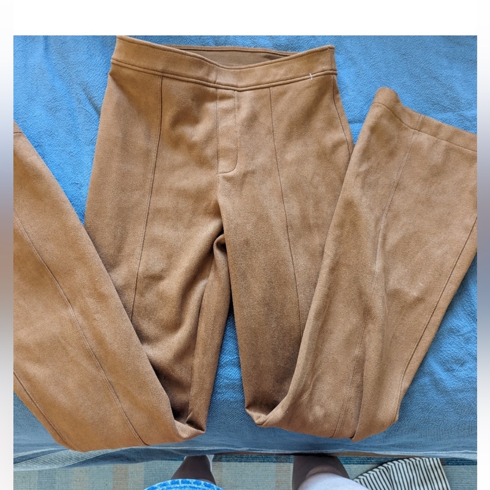 Spanx Womens Faux Suede Flare Pants Size medium Comfy NWT Caramel Tan Office Lux